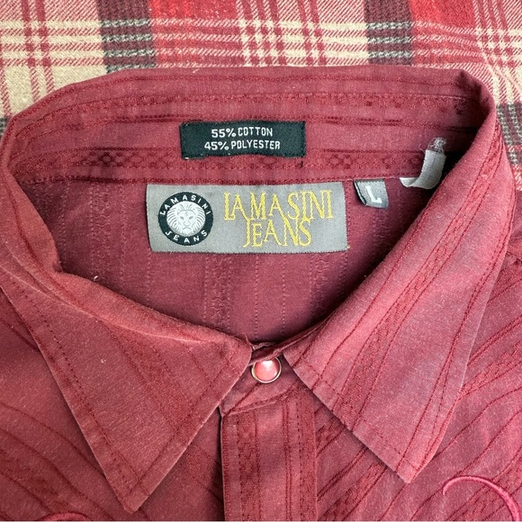 Vintage 90s Burgundy Pearl Snap Button Embroidered Western Shirt - Picture 8 of 9